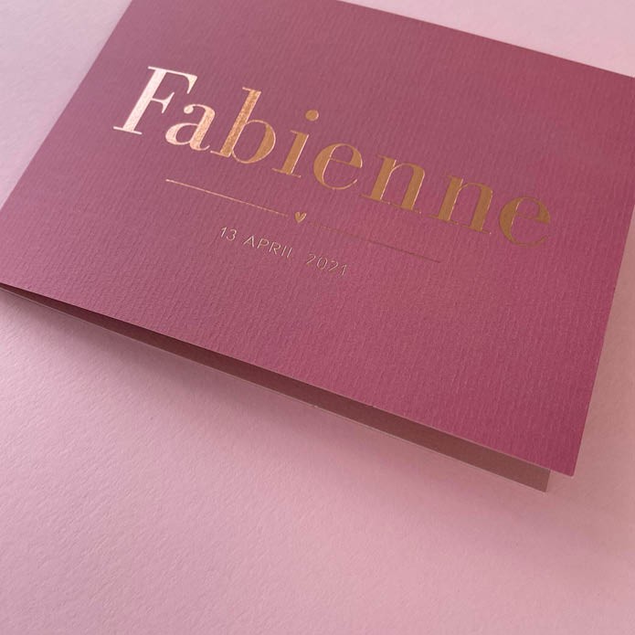 Lief klassiek geboortekaartje meisje met roségoud folie