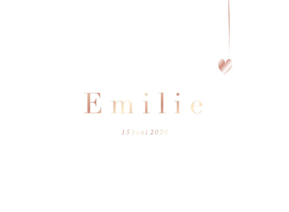 Chique geboortekaartje meisje met hartje aan touw