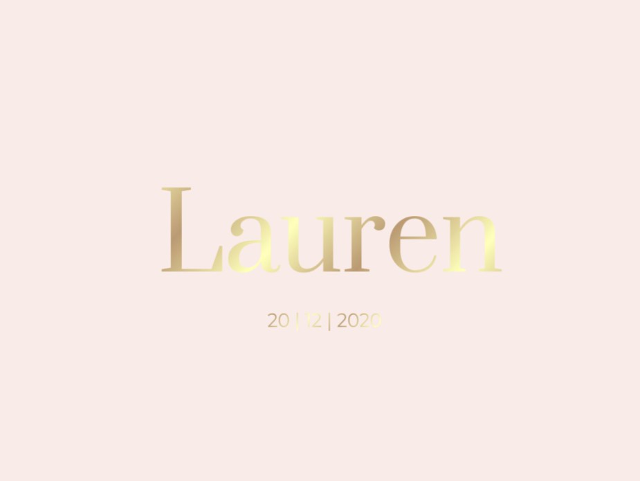 Chique geboortekaartje zacht roze met gouden naam