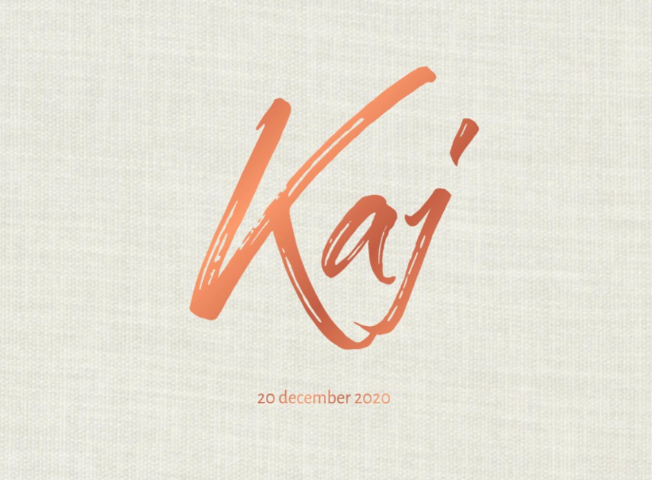 Écht linnen geboortekaartje met matte koper foliedruk