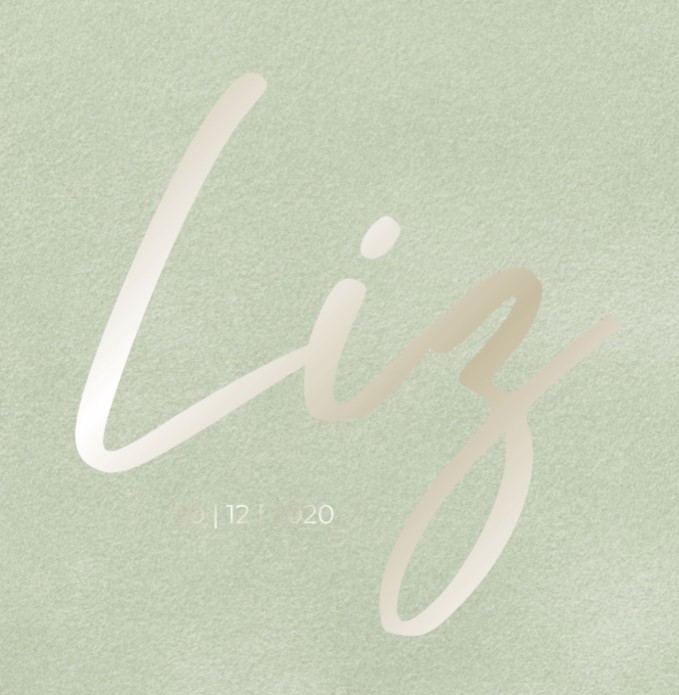 Écht velvet geboortekaartje meisje in groen