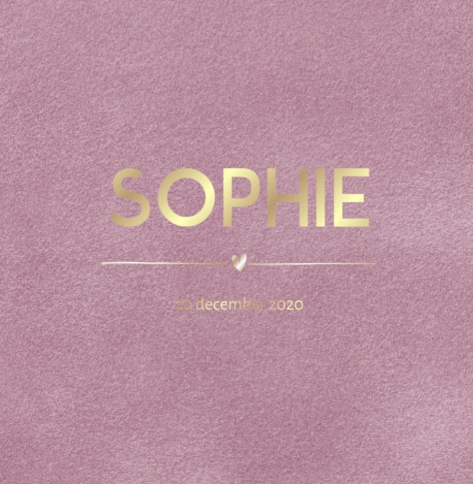 Écht velvet geboortekaartje oudroze met hartje en lijntje