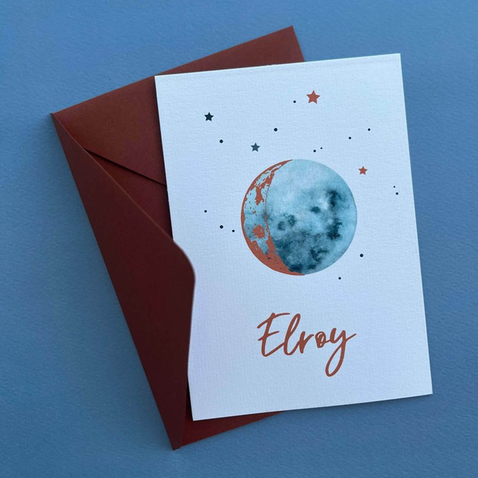 Geboortekaartje met maanfase en sterretjes