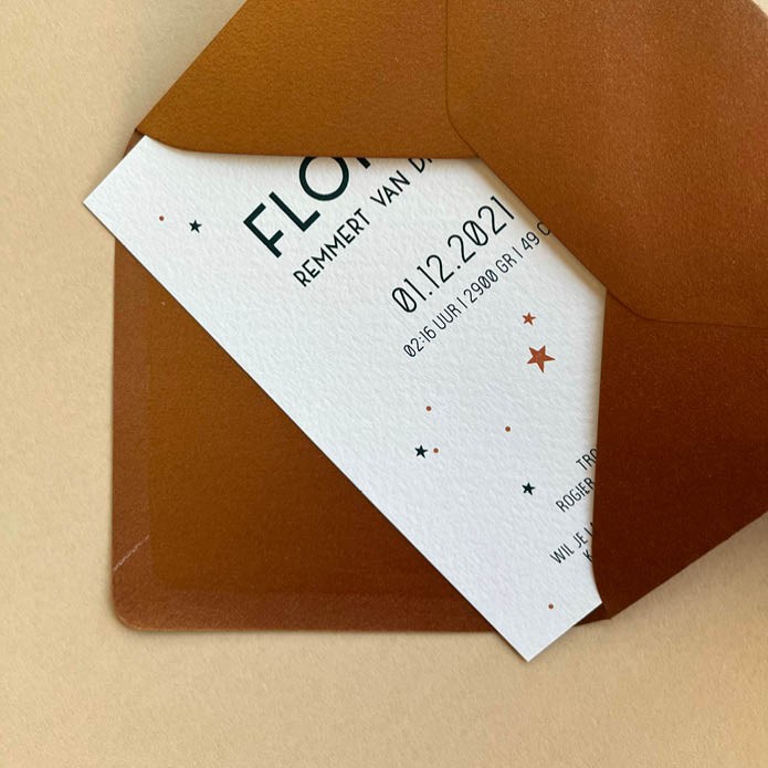 Geboortekaartje voor jongen met sterren op de voor- en achterkant