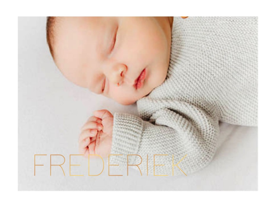 Geboortekaartje met foto en strakke goudfolie