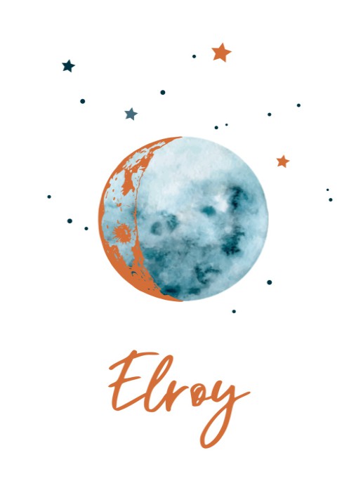 Geboortekaartje met maanfase en sterretjes