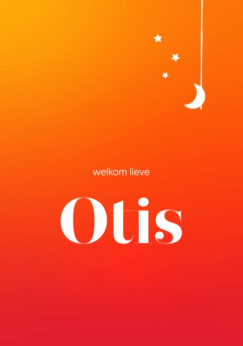 Geboortekaartje met oranje en gele verloopkleuren