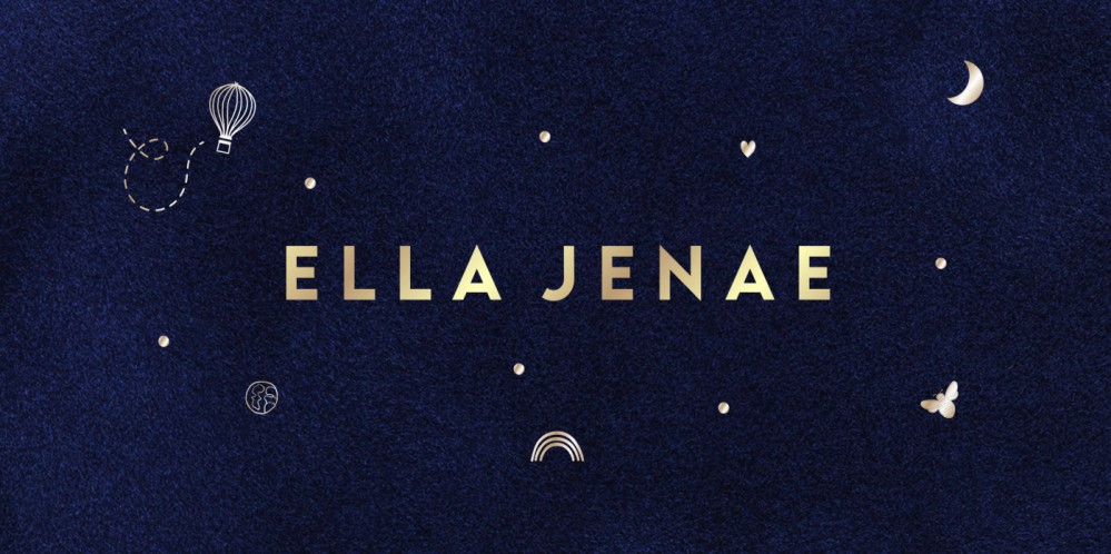 Geboortekaartje op echt velours met goudfolie