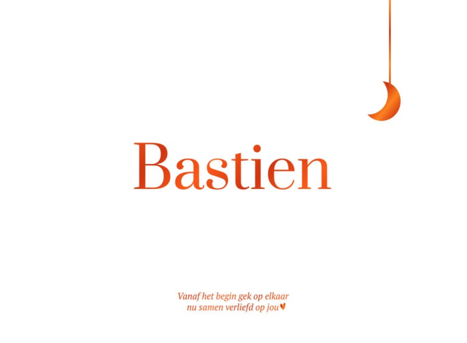 High end geboortekaartje op stevig papier met koperfolie maantje