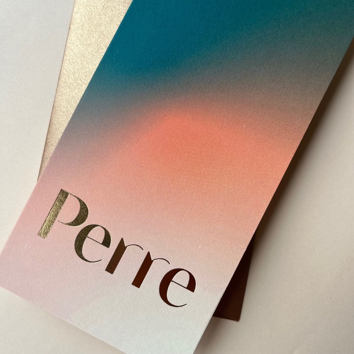 Geboortekaartje met kleurverloop in de kleuren groen en perzik