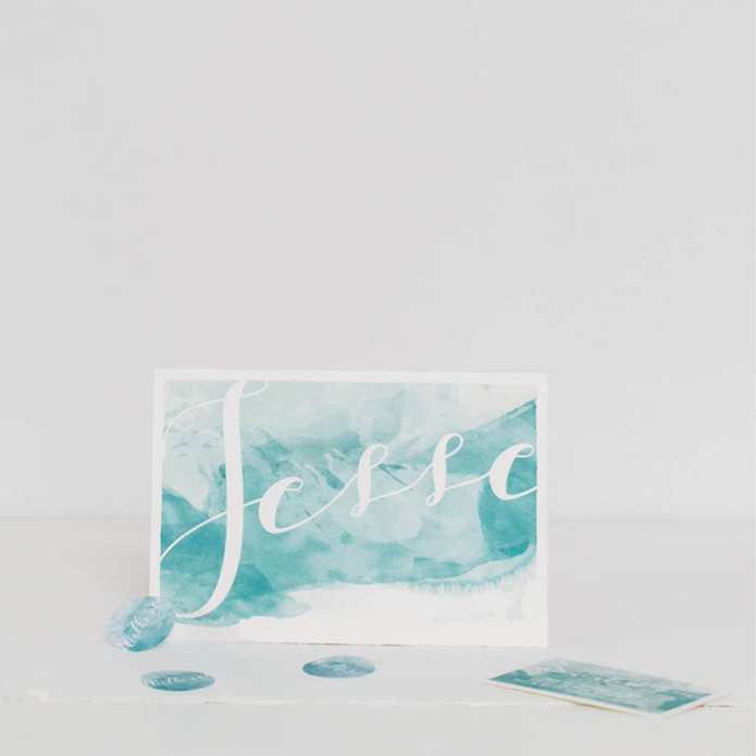 Romantisch waterverf geboortekaartje kalligrafie zoon