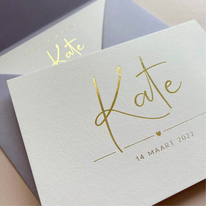 Chique geboortekaartje met goudfolie