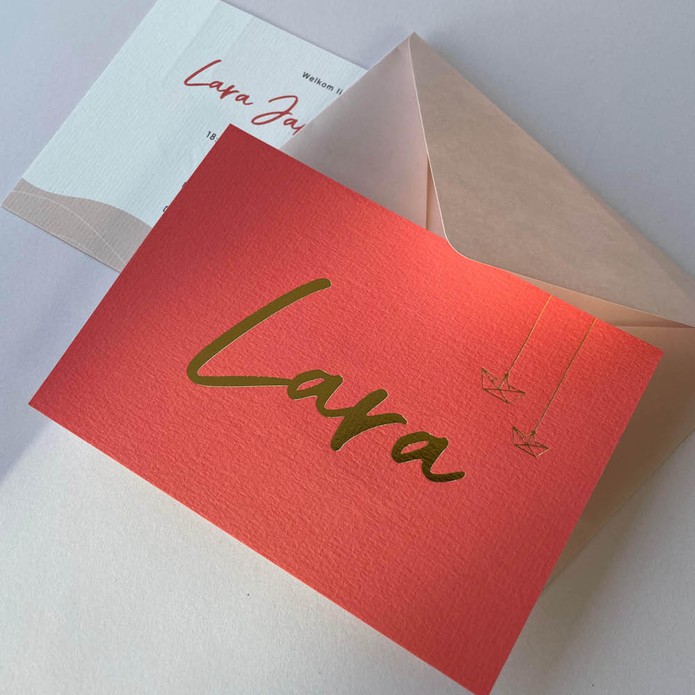 Nautisch geboortekaartje voor meisje of jongen met bootjes