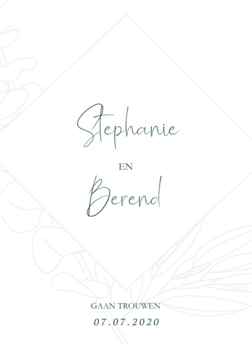 Botanische trouwkaart in letterpress en reliëfdruk