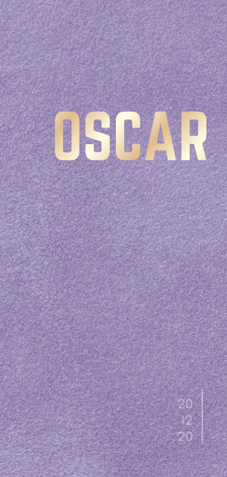 Lila kleurig velvet geboortekaartje voor jongen