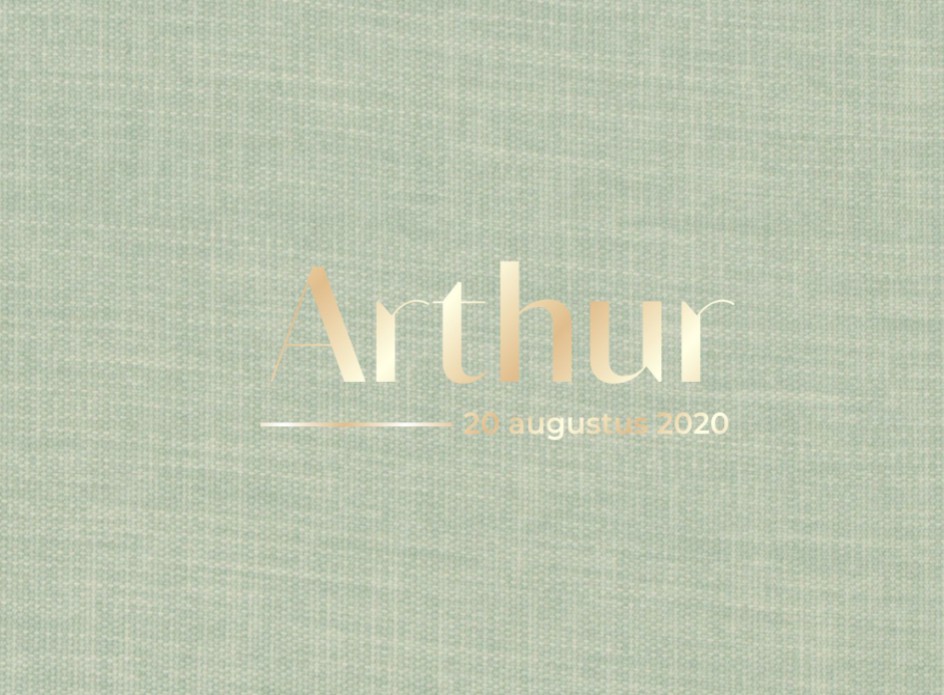 Linnen geboortekaartje olijfgroen met goudfolie