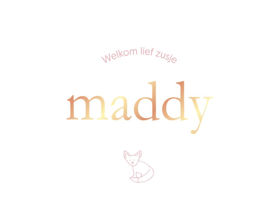 Minimalistisch geboortekaartje met witte folie en oranje zijkant