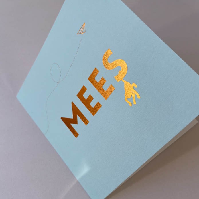Uniek geboortekaartje goudfolie jongen Mees