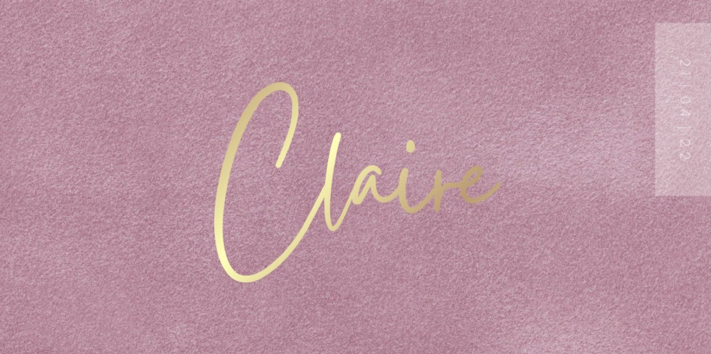 Modern geboortekaartje met goudfolie op velvet