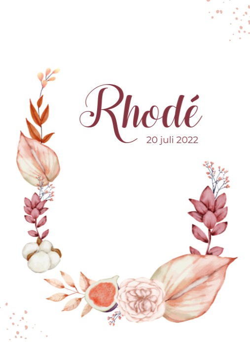 Geboortekaartje droog bloemen krans met foliedruk