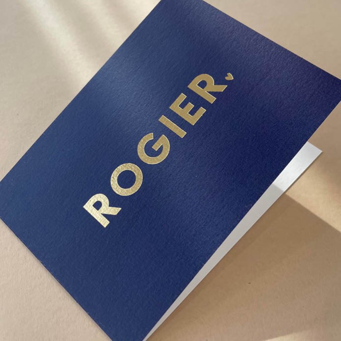 Chique geboortekaartje donkerblauw met gouden naam