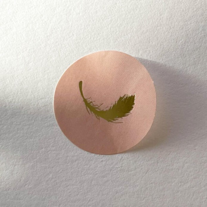 Sluitsticker roze, goud veertje
