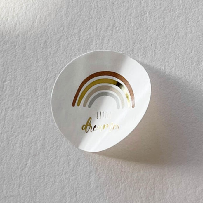 Sluitsticker wit, gouden regenboog little dreamer