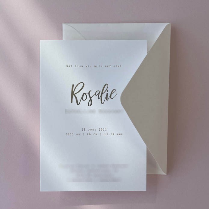 Klassiek unisex geboortekaartje wit met goudfolie