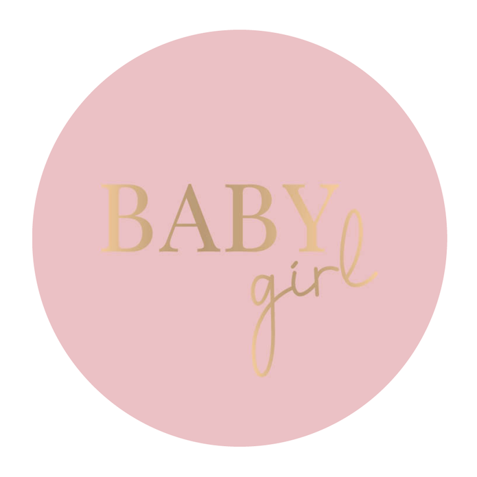 Sluitsticker roze, gouden tekst babybirl
