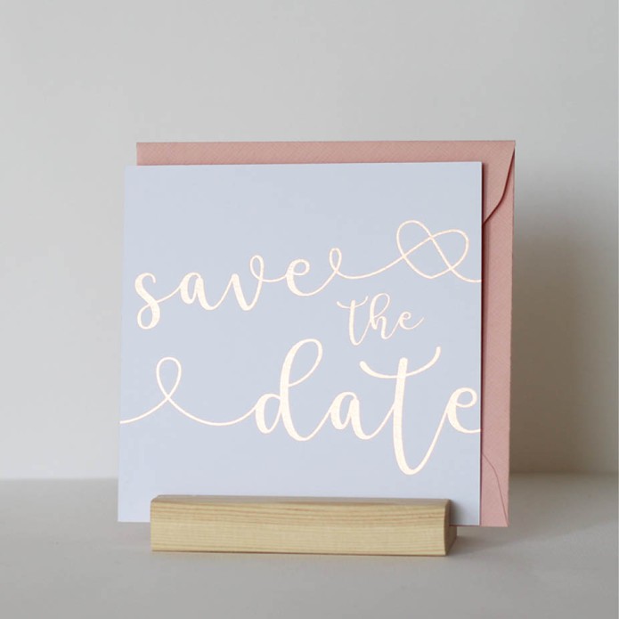 Luxe save the date kaart vierkant met rosé goudfolie