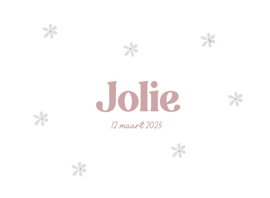 Stijlvol geboortekaartje met bloemetjes die uit het papier komen.