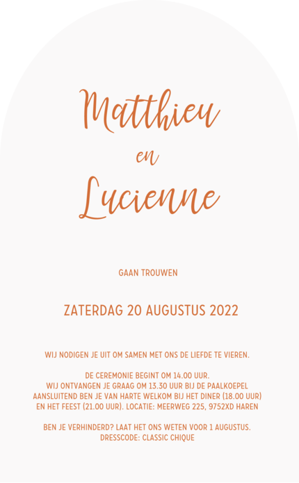 Stijlvolle minimalistische trouwkaart met boogvorm