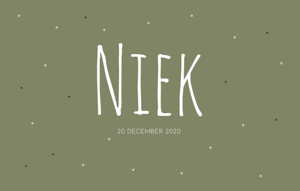 Stoer geboortekaartje mosgroen met stipjes