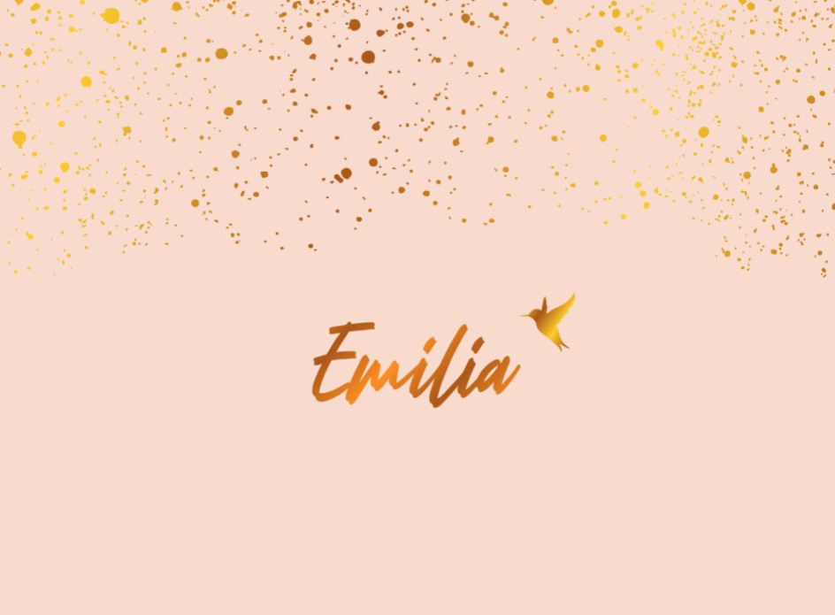 Uniek geboortekaartje in poeder perzikroze vogeltje in folie