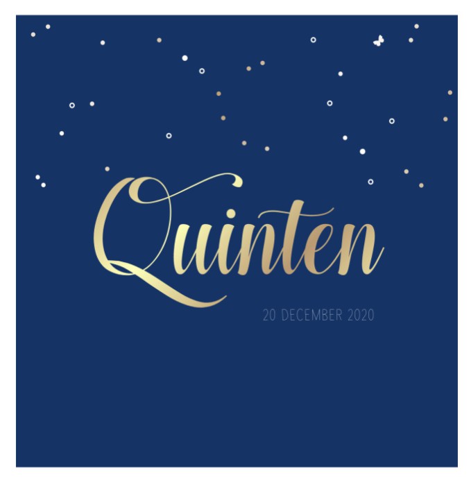 Vierkant geboortekaartje met donkerblauw kader