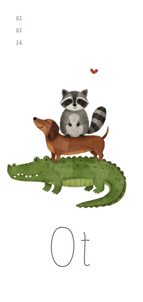 Vrolijk geboortekaartje met illustratie van dierentoren