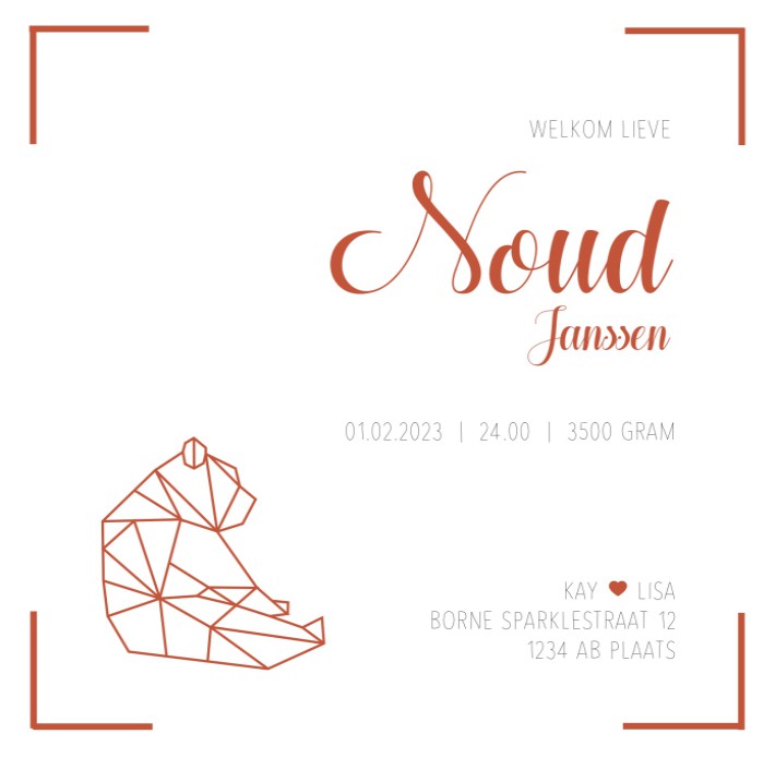 Wit kaartje jongen met geometrische beer