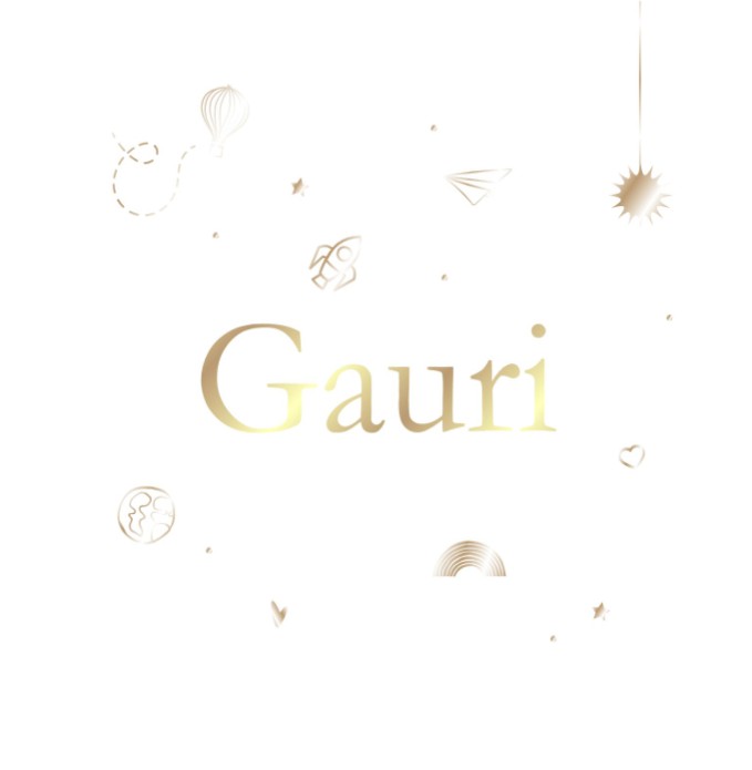 Wit minimalistisch geboortekaartje met goudfolie icoontjes