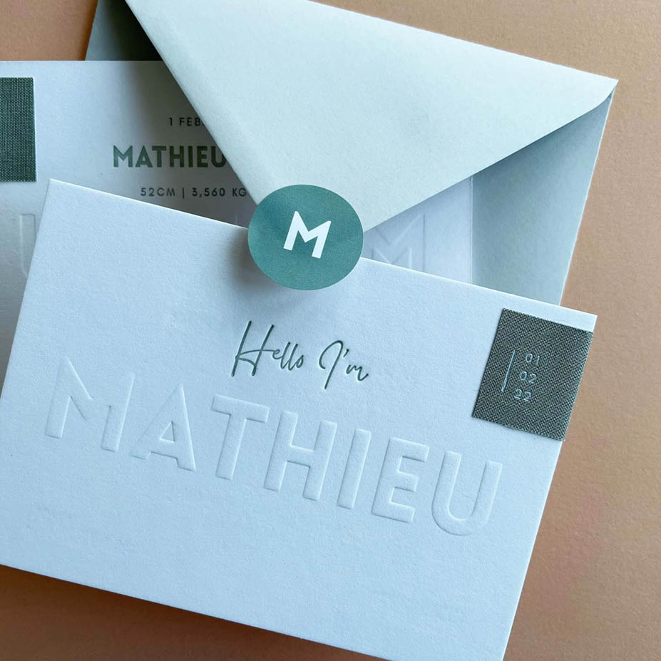 Katoenpapier 600gr + reliëfdruk + letterpress | Ontwerp aangeleverd © by Tamara Nijssen