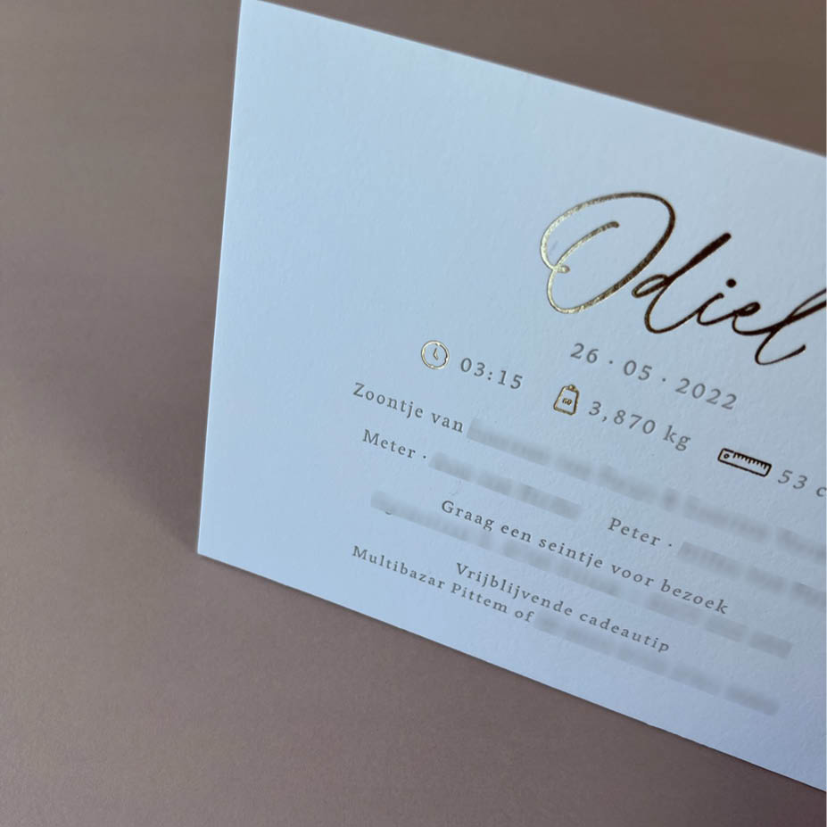 Velvet creme + letterpress  goudfolie | Ontwerp aangeleverd © by Ateljee Ma-Va/Annelies