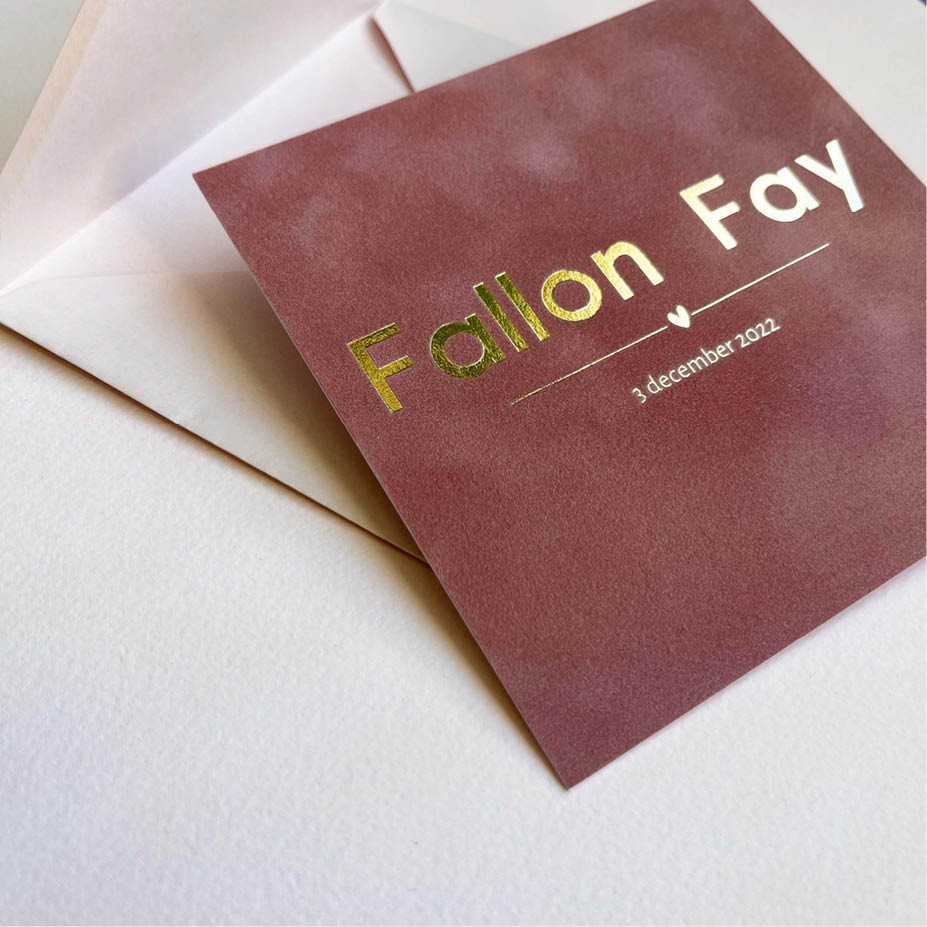 velvet oudroze + goudfolie | origineel kaartje Sophie