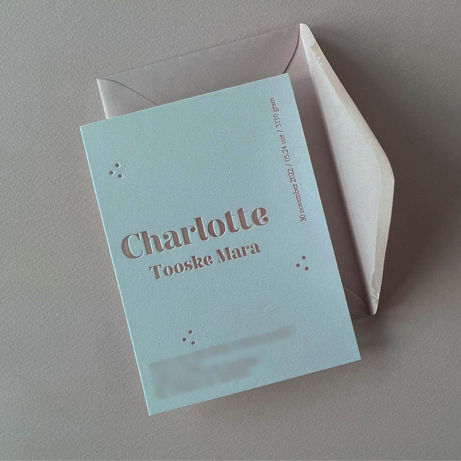 Katoenpapier 600gr + letterpress | Origineel kaartje Lou