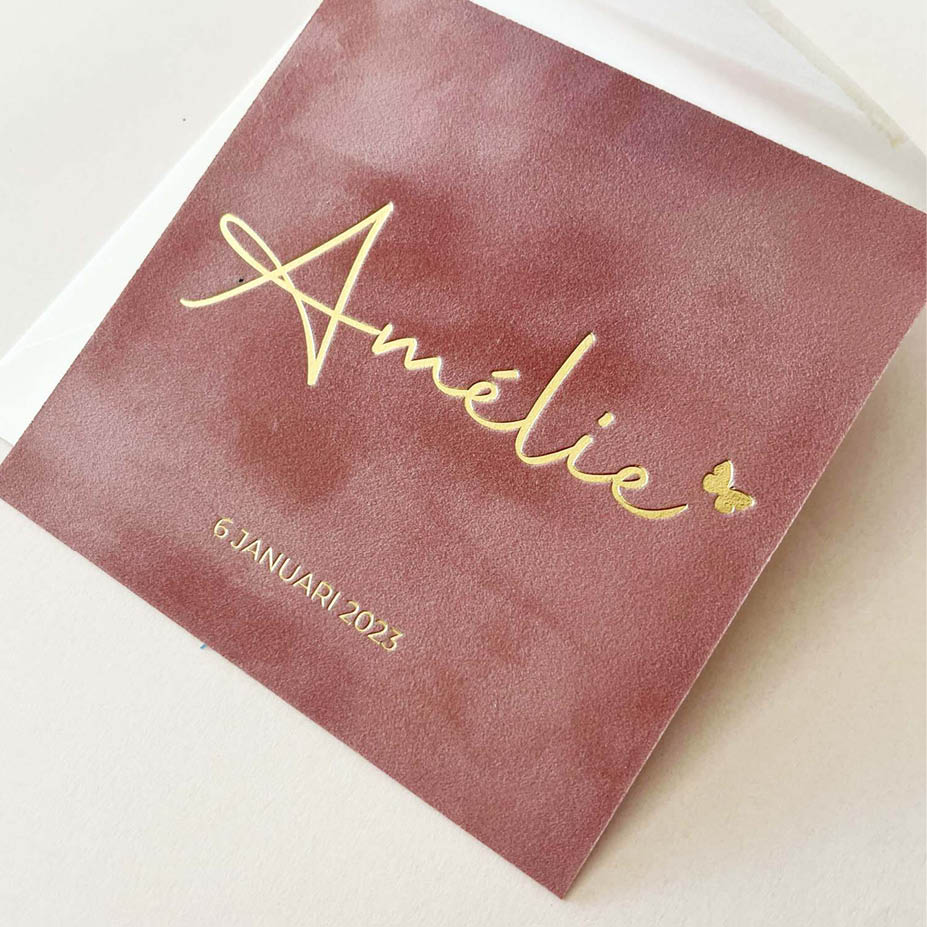 Oudroze velvet + goudfolie | Origineel kaartje zelf maken