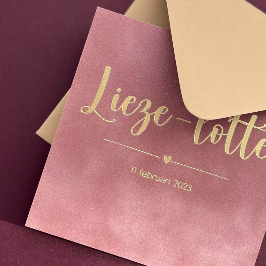 Oudroze + matte goudfolie | Origineel kaartje Sophie