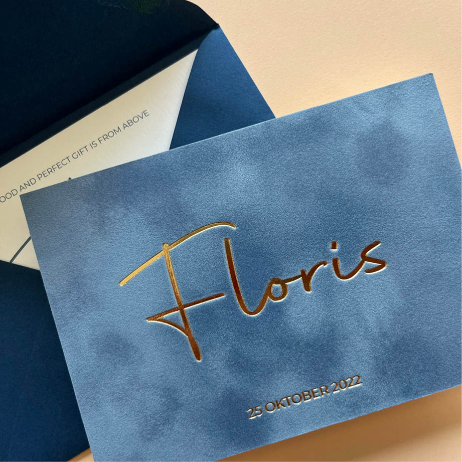 Velvet ijsblauw + goudfolie | Origineel kaartje Jack